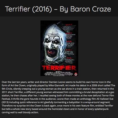 Terrifier (2016) – By Baron Craze